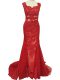 Wonderful Red Sleeveless Tulle Brush Train Zipper Mother Dresses for Prom and Military Ball and Beach