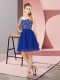 Sweetheart Sleeveless Prom Gown Mini Length Beading Royal Blue Chiffon