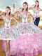 Flirting Sweetheart Sleeveless Organza and Taffeta Quinceanera Dress Embroidery and Ruffled Layers Lace Up