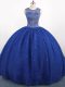 Fitting Floor Length Zipper Quinceanera Gown Royal Blue for Sweet 16 and Quinceanera with Beading