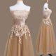 Brown Empire Appliques Vestidos de Damas Lace Up Tulle Sleeveless Tea Length
