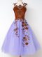 Cute Knee Length Lace Up Wedding Guest Dresses Lavender for Prom and Party and Wedding Party with Appliques