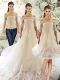 Pretty White Wedding Gowns Tulle Court Train Half Sleeves Lace