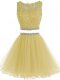 High Class Yellow Sleeveless Mini Length Beading and Lace and Appliques Zipper Prom Evening Gown