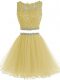 High Class Yellow Sleeveless Mini Length Beading and Lace and Appliques Zipper Prom Evening Gown