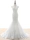 White Tulle Zipper Bridal Gown Sleeveless Brush Train Beading and Lace and Appliques