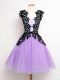 Lavender A-line Straps Sleeveless Tulle Knee Length Lace Up Lace Damas Dress