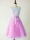 New Style Knee Length Lilac Bridesmaid Dresses Tulle Sleeveless Lace