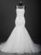 Beauteous White Sleeveless Brush Train Appliques Wedding Dresses