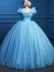 Floor Length Baby Blue Quinceanera Dresses Off The Shoulder Sleeveless Zipper