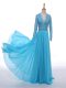 Baby Blue Long Sleeves Chiffon Zipper Mother of Bride Dresses for Prom and Beach