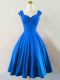 A-line Bridesmaids Dress Blue Straps Taffeta Sleeveless Knee Length Lace Up