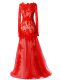 Fabulous Red Tulle Zipper Scalloped Sleeveless Floor Length Formal Evening Gowns Beading and Lace