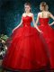 Best Ball Gowns Wedding Dresses Red Off The Shoulder Organza Sleeveless Floor Length Lace Up