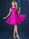 Fuchsia Cap Sleeves Lace and Belt Knee Length Bridesmaids Dress