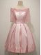 Elegant Pink Lace Up Vestidos de Damas Lace Half Sleeves Knee Length