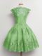 A-line Quinceanera Court of Honor Dress Scalloped Tulle Cap Sleeves Knee Length Lace Up
