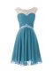 High Class Teal Cap Sleeves Beading Knee Length Cocktail Dresses