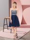 Luxurious Navy Blue Chiffon Lace Up Sweetheart Sleeveless Knee Length Prom Party Dress Beading