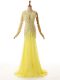 Floor Length Light Yellow Evening Dresses One Shoulder Sleeveless Side Zipper