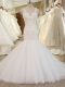 Elegant Tulle V-neck Sleeveless Chapel Train Clasp Handle Beading and Appliques Bridal Gown in White