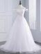 Charming White Sleeveless Lace and Appliques Lace Up Wedding Gown