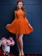 Suitable Orange Red Quinceanera Dama Dress Prom and Party with Beading and Lace and Appliques Scalloped 3 4 Length Sleeve Lace Up