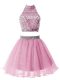 Sleeveless Organza Knee Length Zipper Bridesmaid Dresses in Lilac with Beading