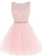 Tulle Sleeveless Mini Length Custom Made and Beading and Lace and Appliques and Ruffles