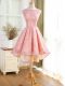 Exceptional Bateau Sleeveless Evening Party Dresses High Low Lace and Appliques Pink Lace