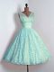 V-neck Sleeveless Lace Up Bridesmaid Dresses Aqua Blue Lace