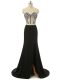 Glorious Black Sleeveless Brush Train Beading Red Carpet Gowns