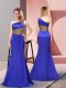 Best Selling Royal Blue Side Zipper One Shoulder Pattern Prom Evening Gown Elastic Woven Satin Sleeveless