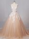 Eye-catching Sleeveless Brush Train Zipper Appliques Wedding Gown