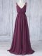 Customized Floor Length Burgundy Quinceanera Court of Honor Dress V-neck Sleeveless Backless