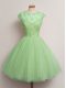 Tulle Lace Up Bridesmaid Dress Cap Sleeves Knee Length Lace