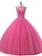 Sweet Hot Pink Vestidos de Quinceanera Military Ball and Sweet 16 and Quinceanera with Beading and Lace Scoop Sleeveless Lace Up