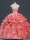 Watermelon Red Sweetheart Lace Up Beading and Ruffles and Pick Ups Quinceanera Gown Sleeveless