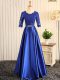Edgy Blue Prom Dress Prom and Party and Sweet 16 with Embroidery and Belt Scoop Half Sleeves Zipper