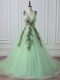 Apple Green Sleeveless Tulle Court Train Lace Up Prom Dress for Prom and Military Ball