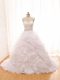 Fantastic White Wedding Gown Wedding Party with Beading and Ruffles Sweetheart Sleeveless Brush Train Lace Up
