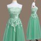 Excellent Turquoise Strapless Neckline Appliques Wedding Guest Dresses Sleeveless Lace Up