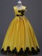 Latest Floor Length Yellow Little Girls Pageant Gowns Taffeta Sleeveless Appliques and Bowknot