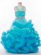 Luxurious Sleeveless Tulle Floor Length Lace Up Juniors Party Dress in Baby Blue with Beading and Hand Made Flower