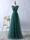 Artistic Dark Green Short Sleeves Floor Length Lace Zipper Prom Gown