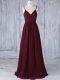Empire Quinceanera Dama Dress Burgundy Straps Chiffon Sleeveless Floor Length Zipper