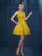 Gold Zipper Scoop Lace and Ruffled Layers Dama Dress for Quinceanera Tulle Sleeveless