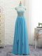 Floor Length Baby Blue Dress for Prom Halter Top Sleeveless Backless