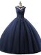 Ball Gowns Quinceanera Dress Navy Blue Scoop Tulle Sleeveless Floor Length Lace Up