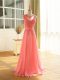Fine Scoop Sleeveless Zipper Womens Evening Dresses Watermelon Red Chiffon
